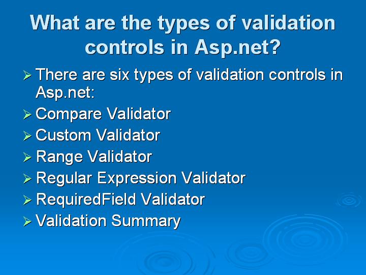 40_What are the types of validation controls in Aspnet