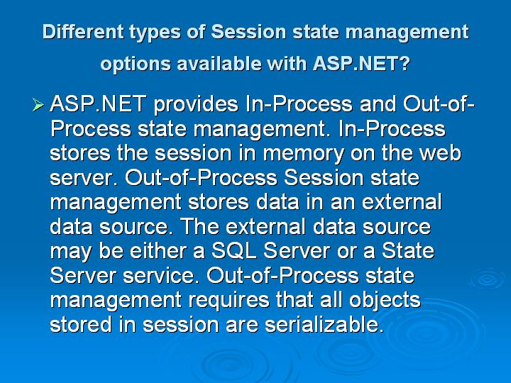 45_Different types of Session state management options available with ASPNET