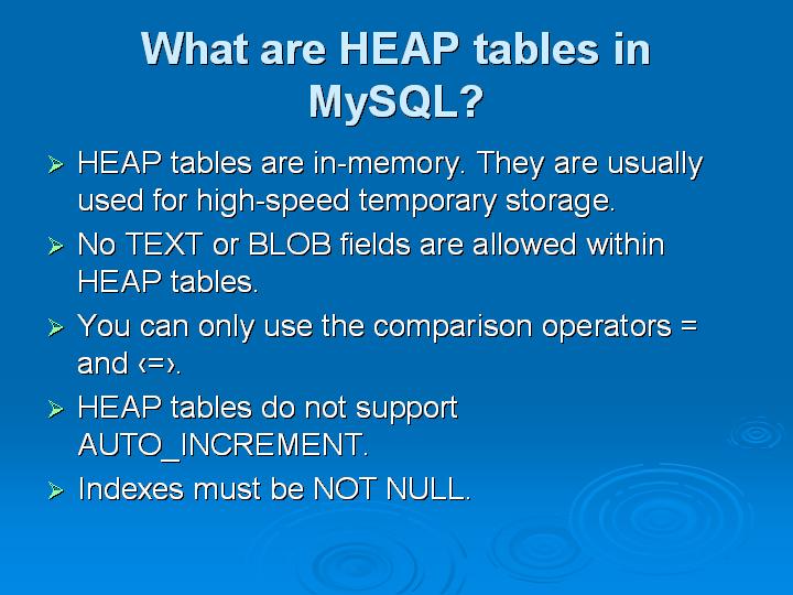 7_What are HEAP tables in MySQL